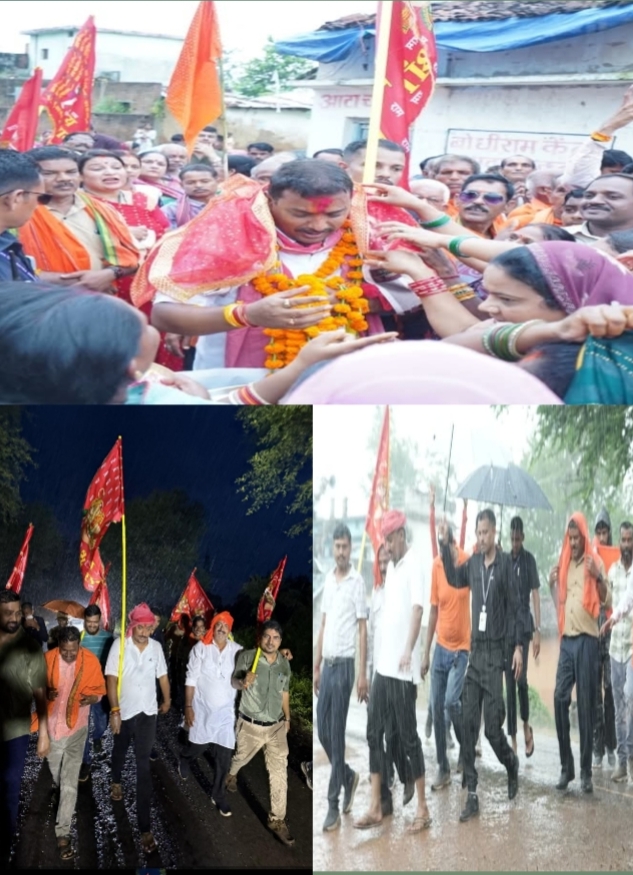 बारिश और धूप में भी अनवरत जारी विधायक सुशांत शुक्ला की ध्वजा यात्रा