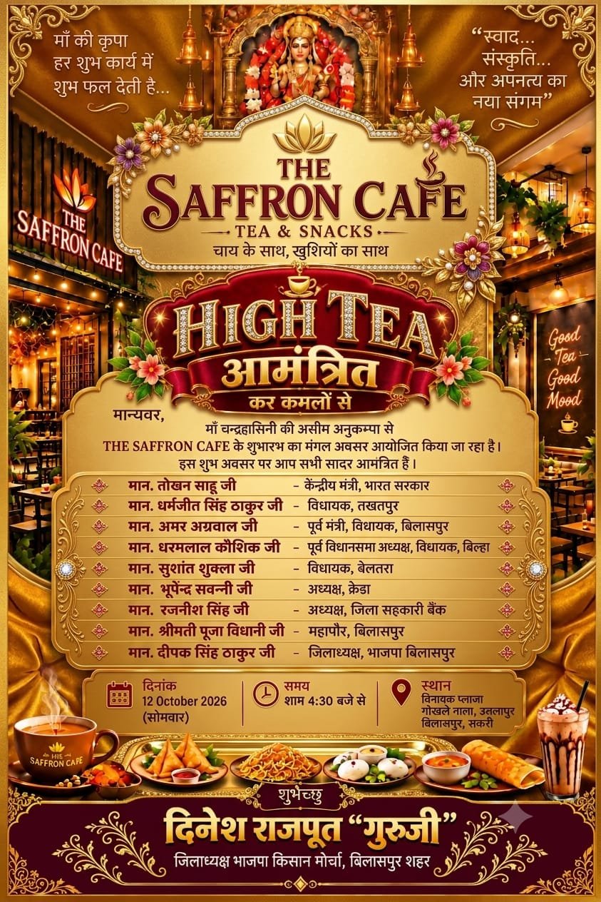 द सफरॉन कैफे का भव्य शुभारंभ 12 अक्टूबर को, हाई टी में शामिल होंगे कई जनप्रतिनिधि